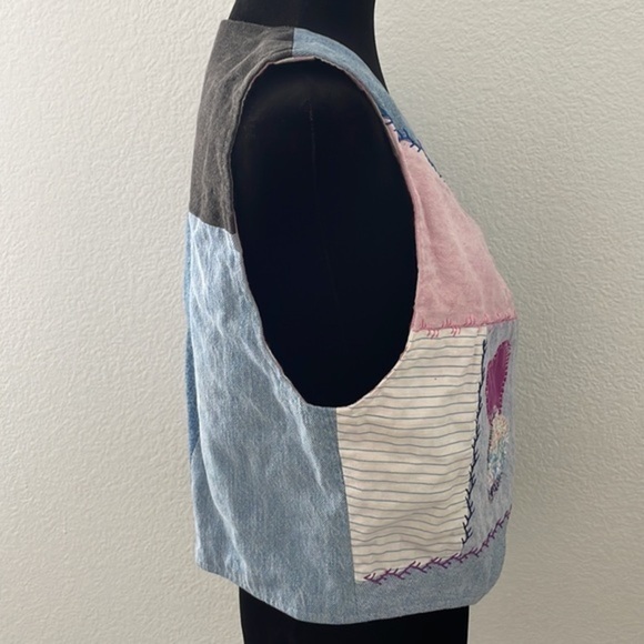 Vintage Handmade Reversible Denim Hearts and Stripes Vest 0068 - Picture 3 of 7